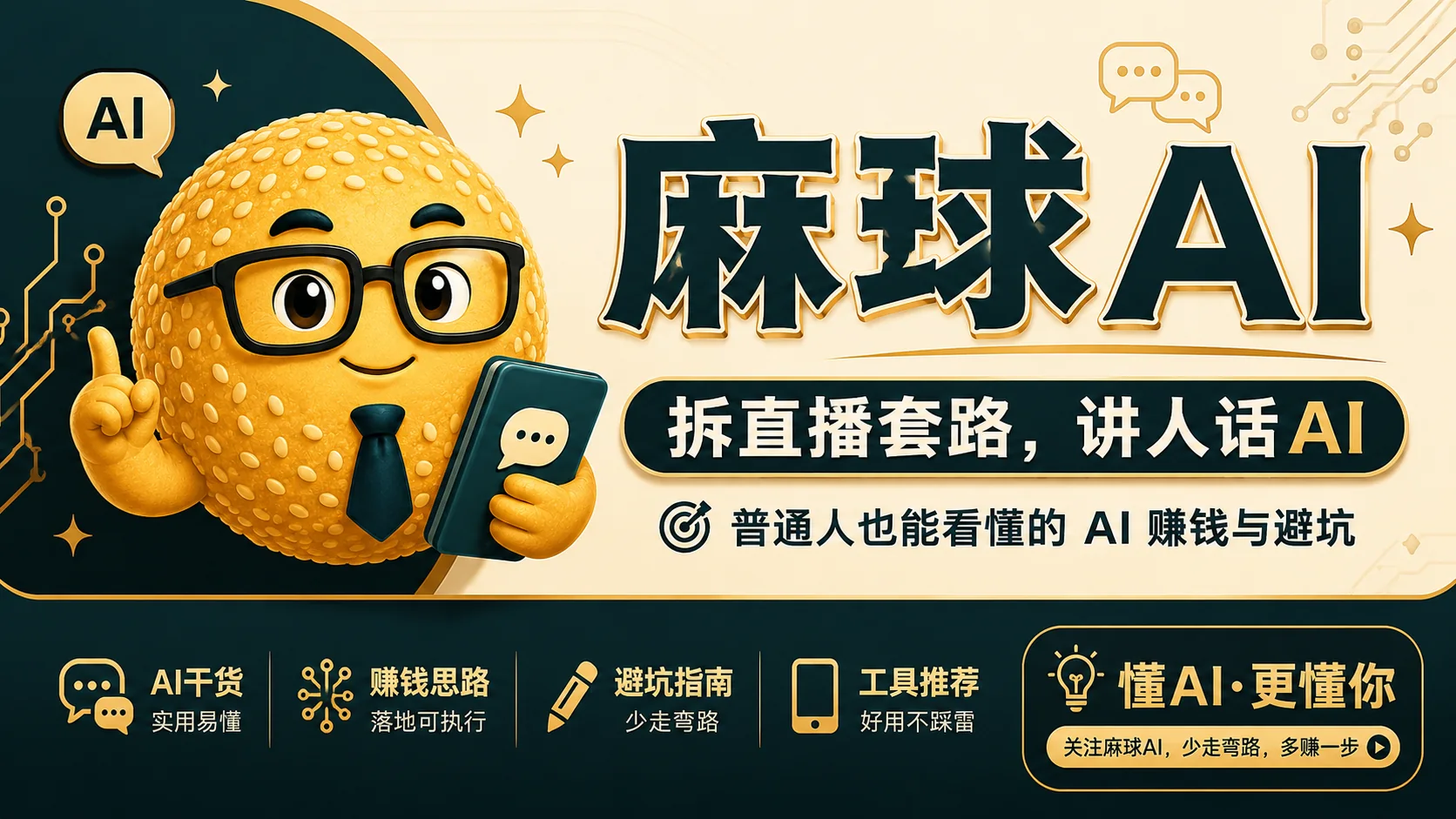 戴眼镜、拿着手机的麻球AI吉祥物
